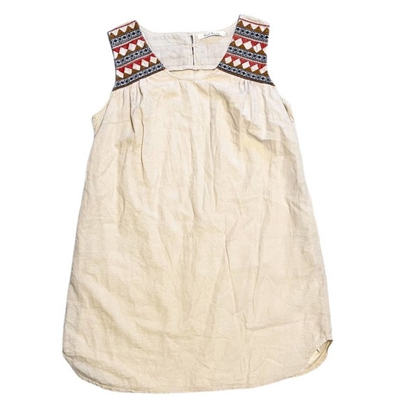 Solitaire Tops - Embroidered Cream Sleeveless Tank Tunic Lined